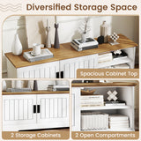 Farmhouse TV Stand for TVs up to 65 Inch with Sliding Doors and Storage Cabinets-White