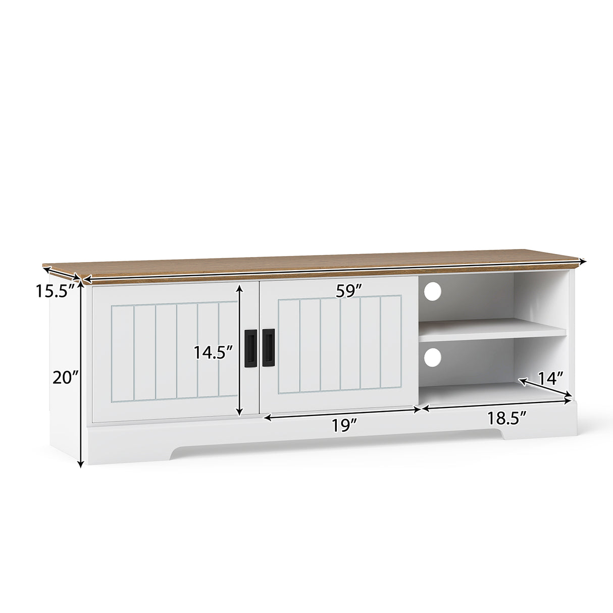 Farmhouse TV Stand for TVs up to 65 Inch with Sliding Doors and Storage Cabinets-White