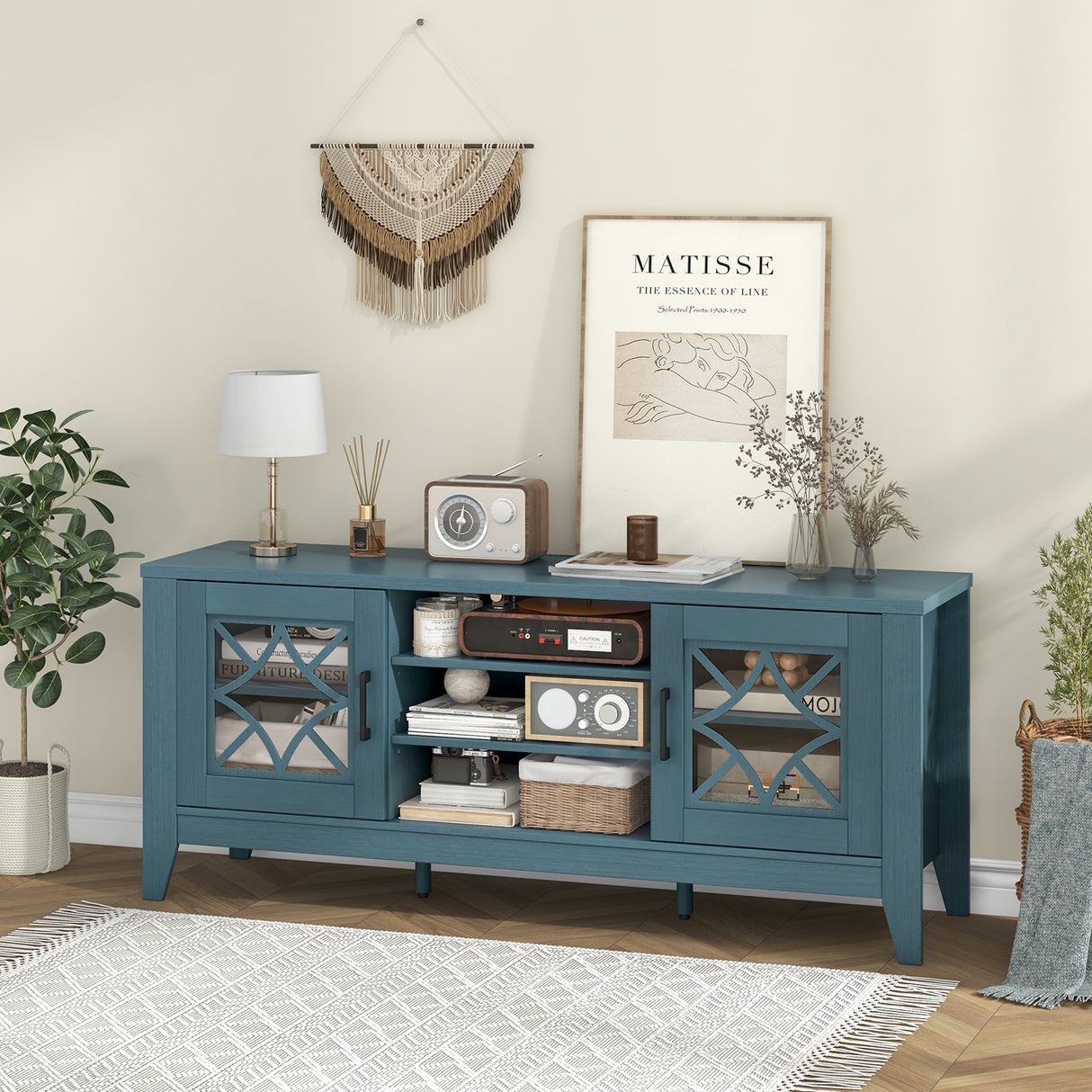 Farmhouse TV Stand for TVs Up to 65 Inches 4 Adjustable Shelves
