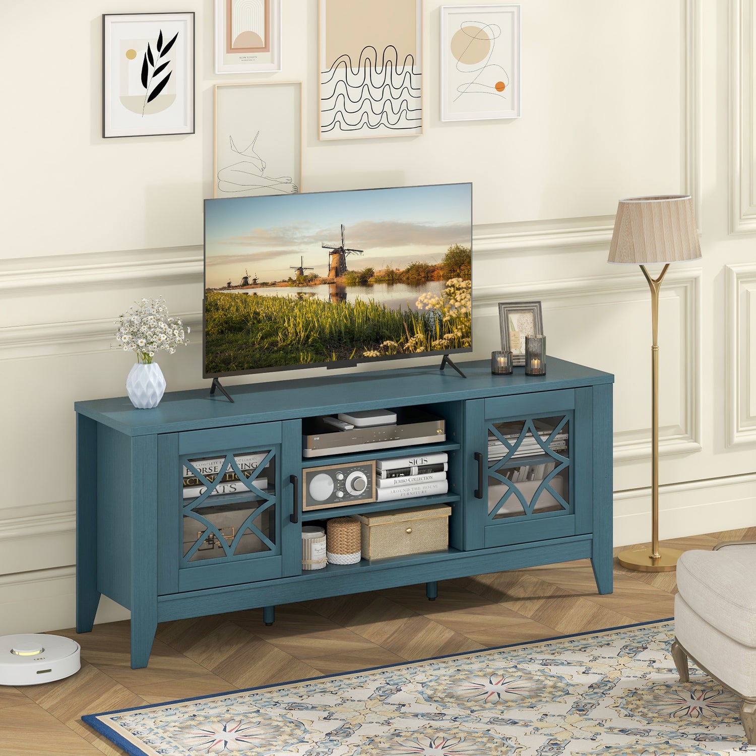 Farmhouse TV Stand for TVs Up to 65 Inches 4 Adjustable Shelves