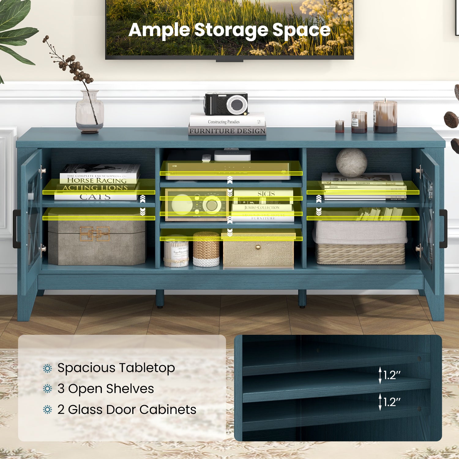Farmhouse TV Stand for TVs Up to 65 Inches 4 Adjustable Shelves
