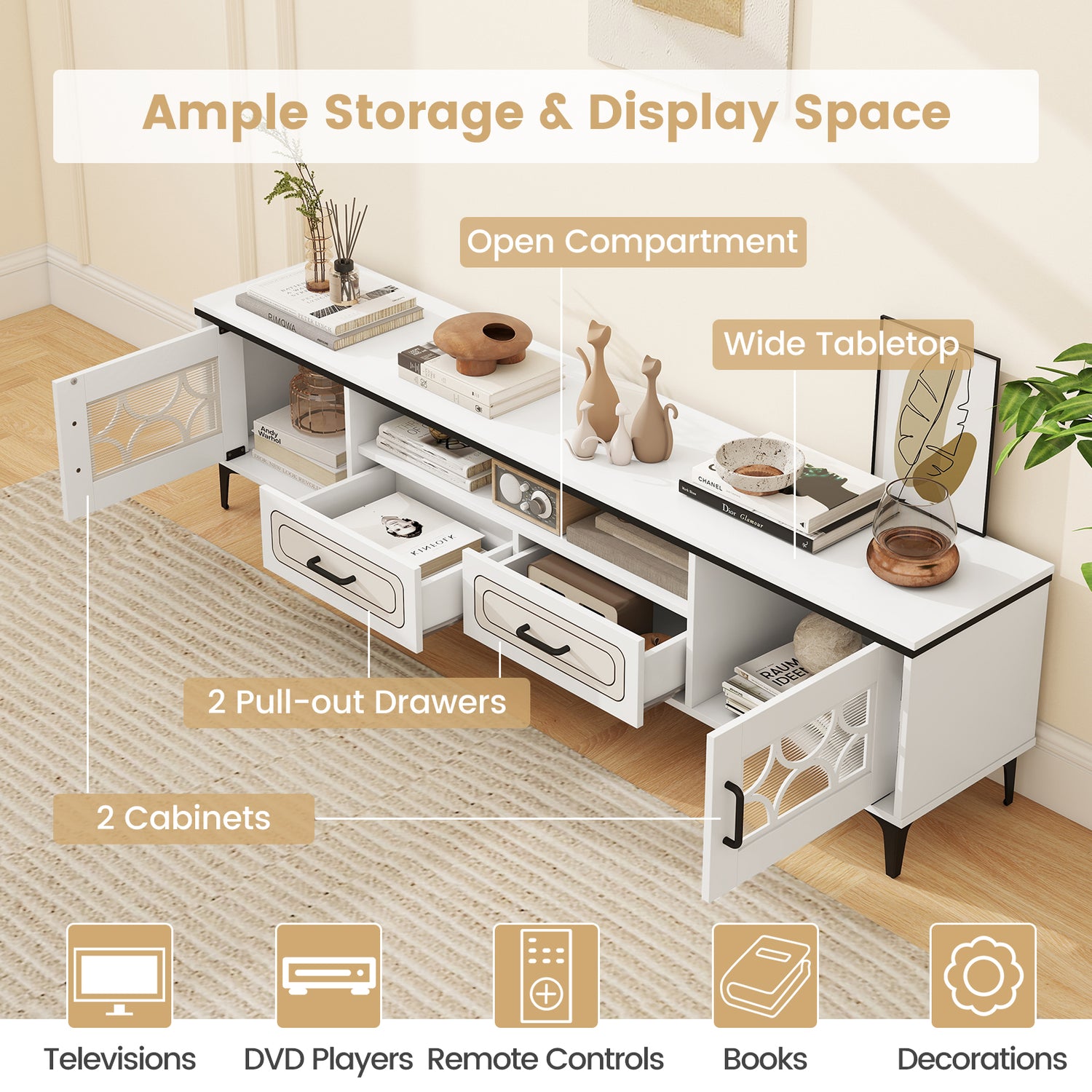 Farmhouse TV Stand for TVs up to 80 Inch with 2 Drawers