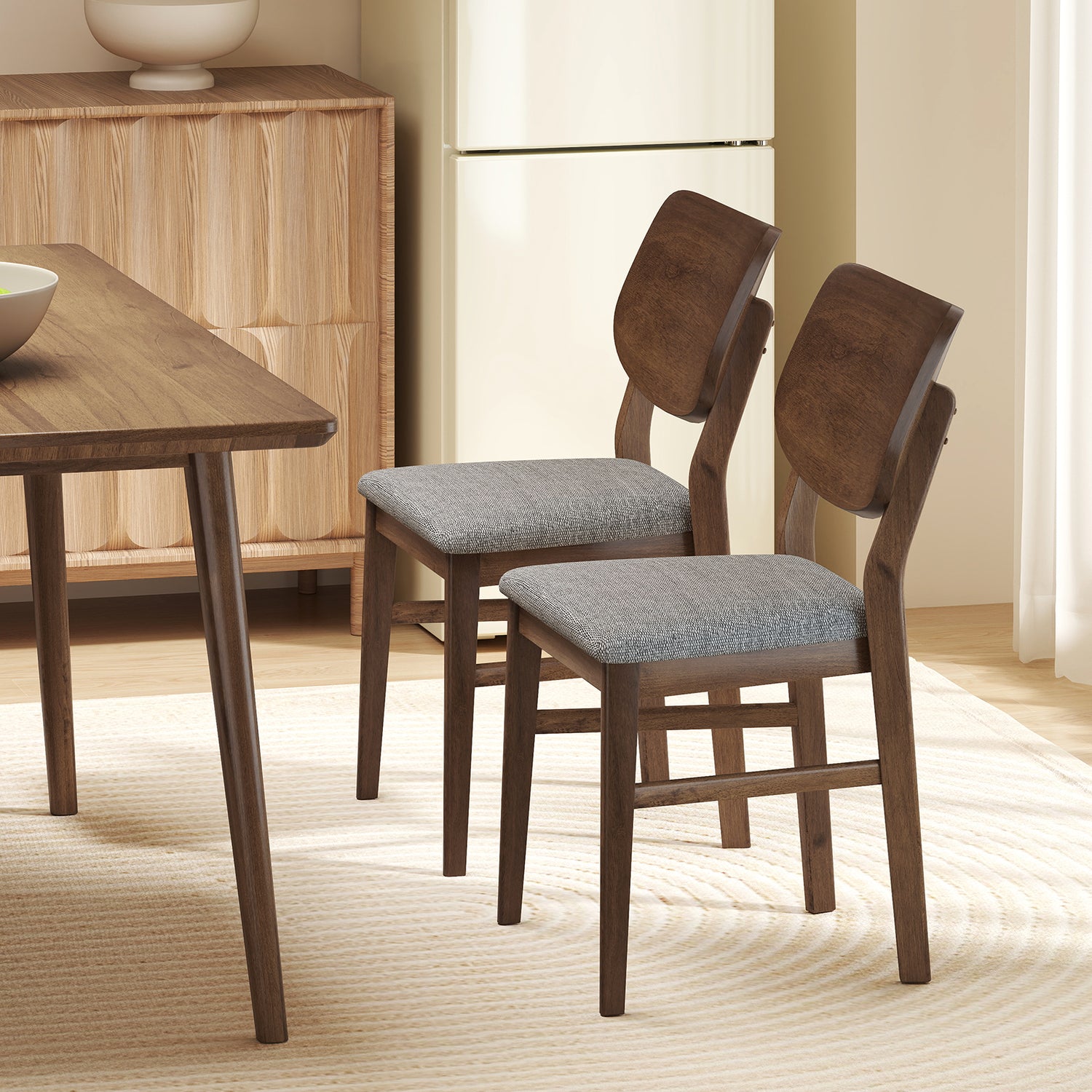 Farmhouse Upholstered Kitchen Chairs Set of 2 with Rubber Wood Frame