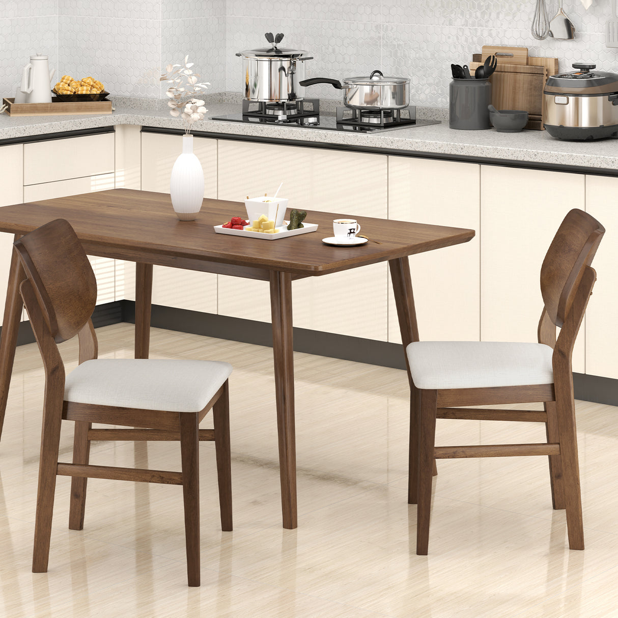 Farmhouse Upholstered Kitchen Chairs Set of 2 with Rubber Wood Frame