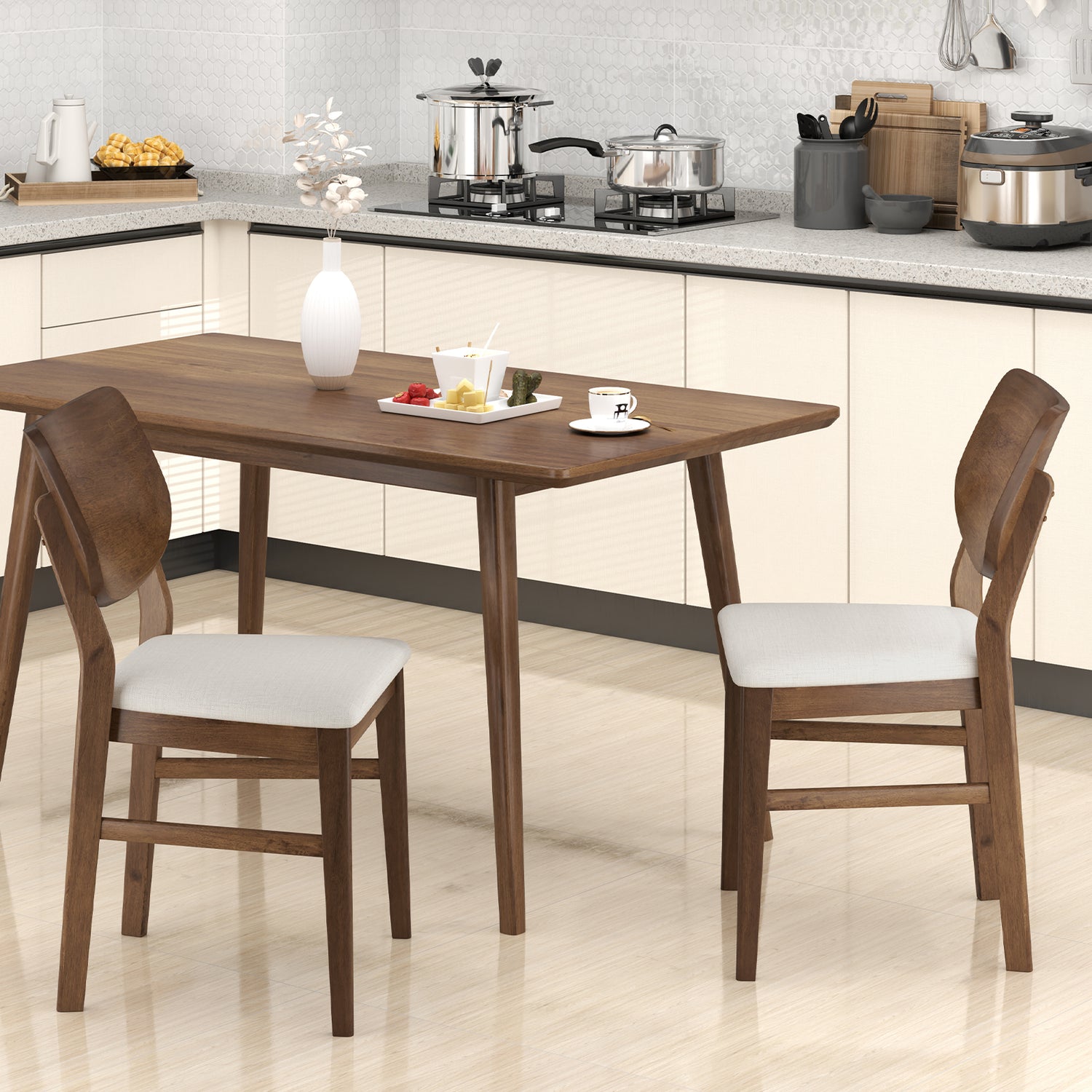 Farmhouse Upholstered Kitchen Chairs Set of 2 with Rubber Wood Frame