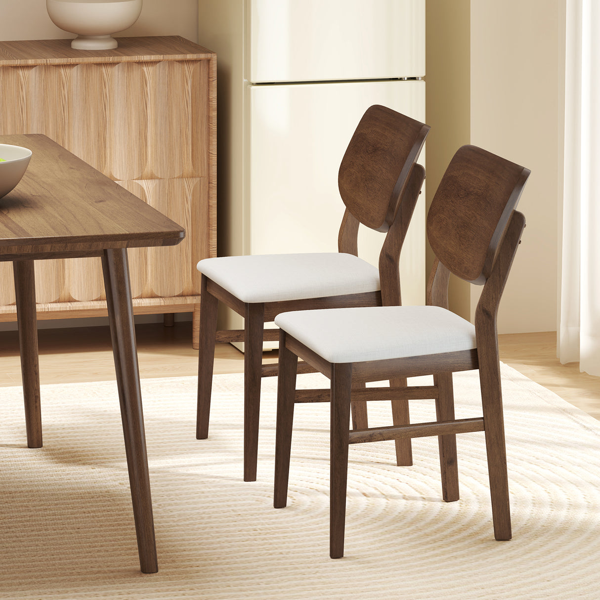 Farmhouse Upholstered Kitchen Chairs Set of 2 with Rubber Wood Frame