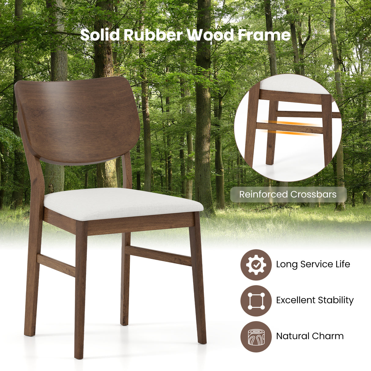 Farmhouse Upholstered Kitchen Chairs Set of 2 with Rubber Wood Frame