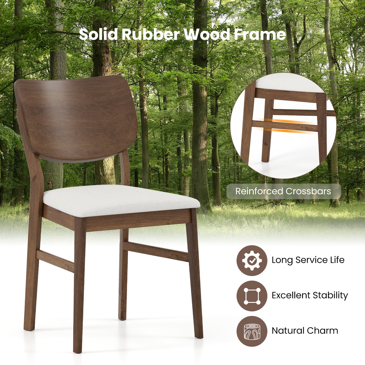 Farmhouse Upholstered Kitchen Chairs Set of 2 with Rubber Wood Frame