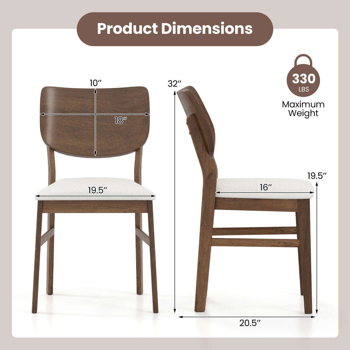 Farmhouse Upholstered Kitchen Chairs Set of 2 with Rubber Wood Frame