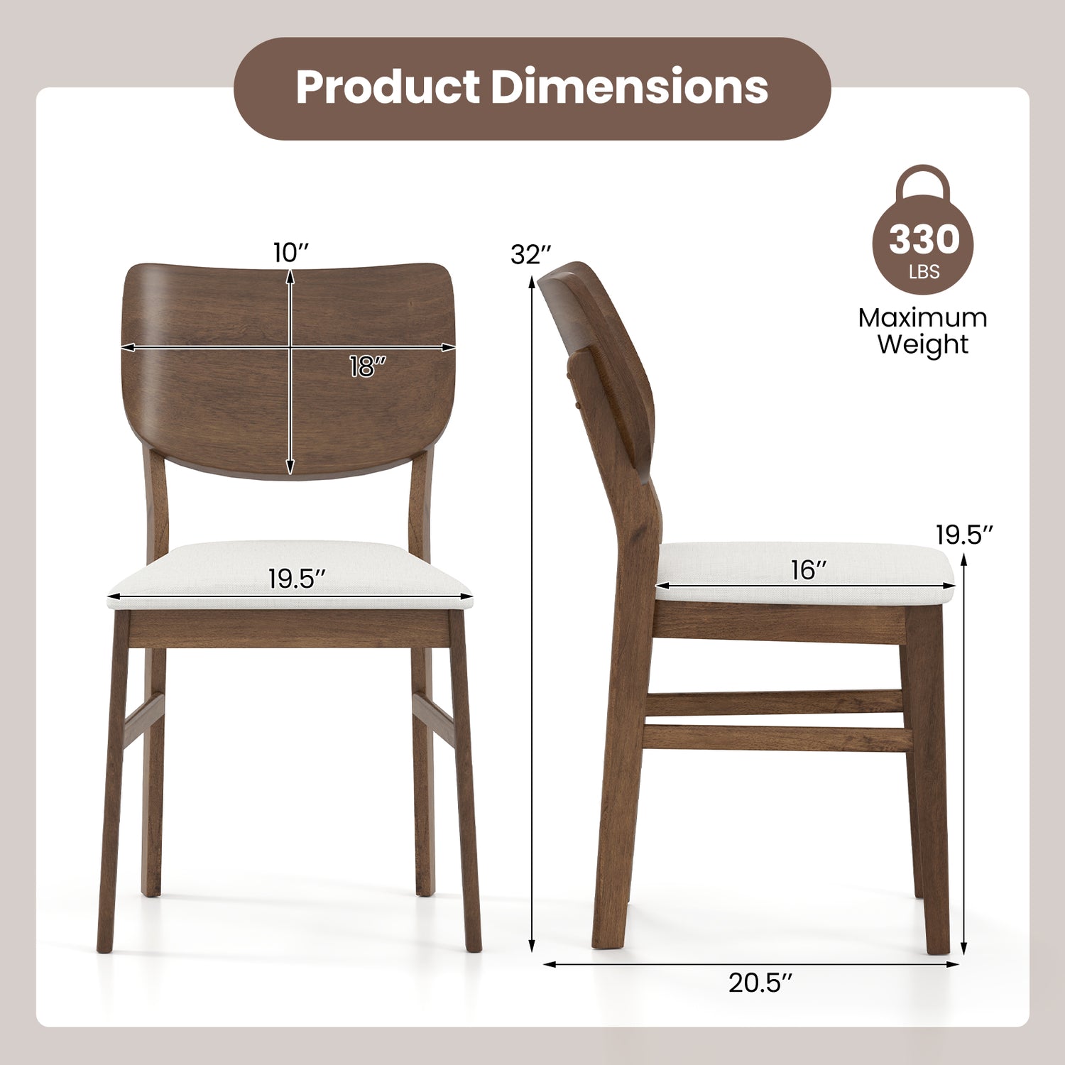 Farmhouse Upholstered Kitchen Chairs Set of 2 with Rubber Wood Frame