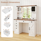 Farmhouse Vanity Desk with Lighted Mirror and 3 Doors-White