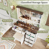 Farmhouse Vanity Set with Mirror and 3-Color Lighting-White