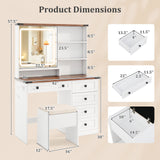 Farmhouse Vanity Set with Mirror and 3-Color Lighting-White