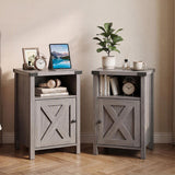 Farmhouse Wooden Nightstand with Barn Door and Storage Cabinet-2Pack/Cabinet-1pack