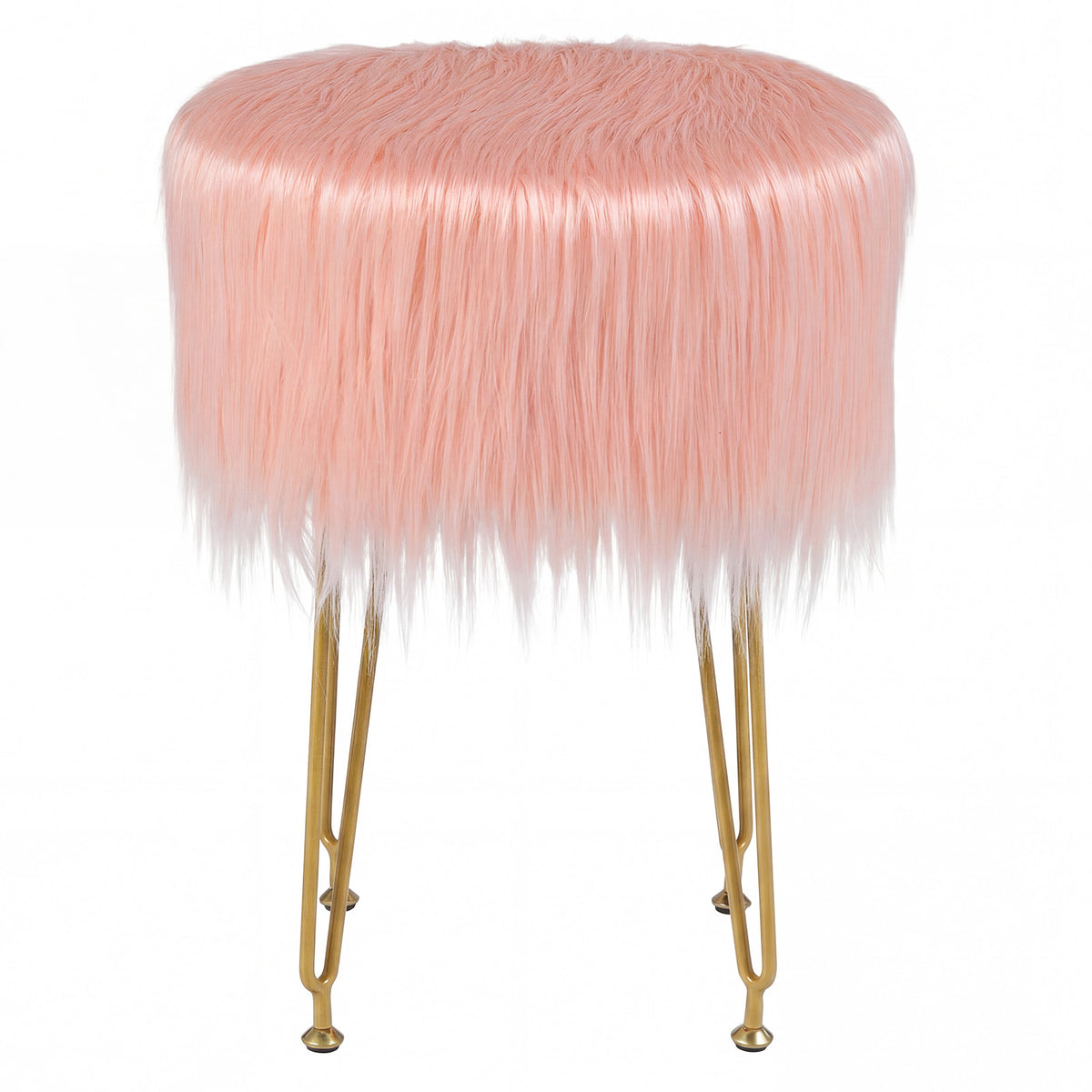 Faux Fur Vanity Stool Chair with Metal Legs for Bedroom and Living Room