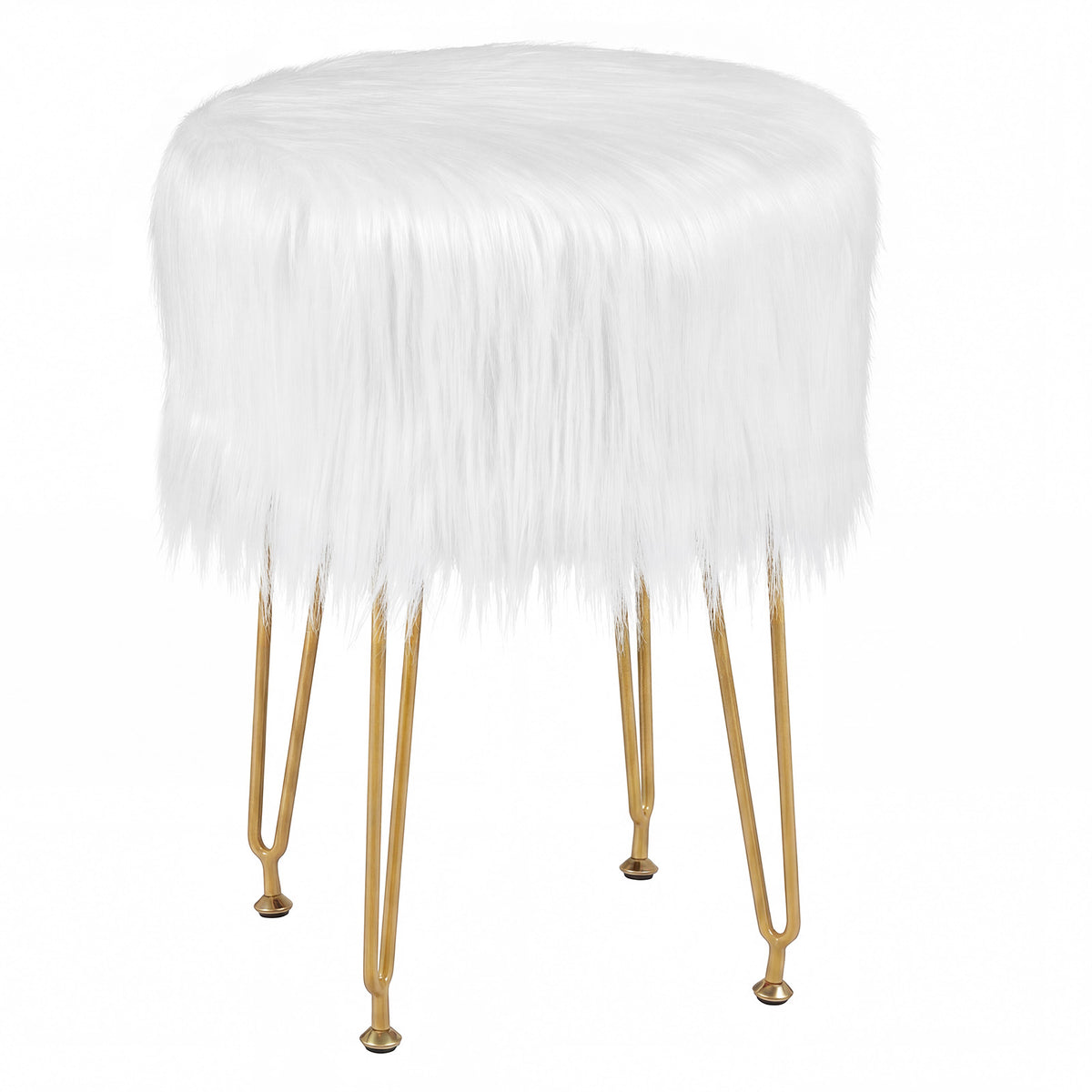 Faux Fur Vanity Stool Chair with Metal Legs for Bedroom and Living Room