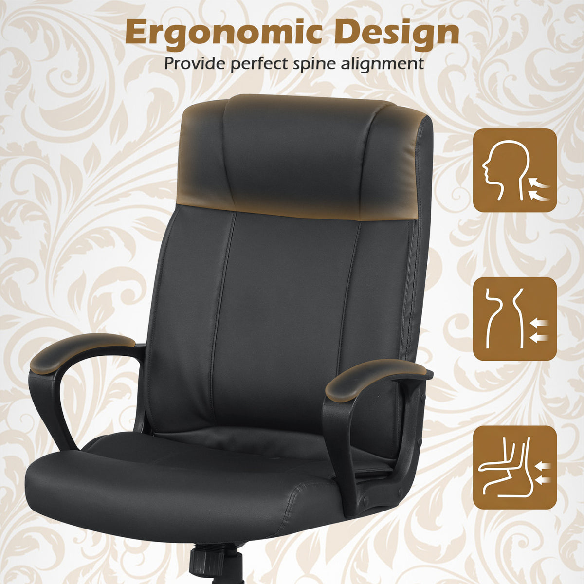 Faux Leather Office Chair Computer Desk Chair with Rocking Function