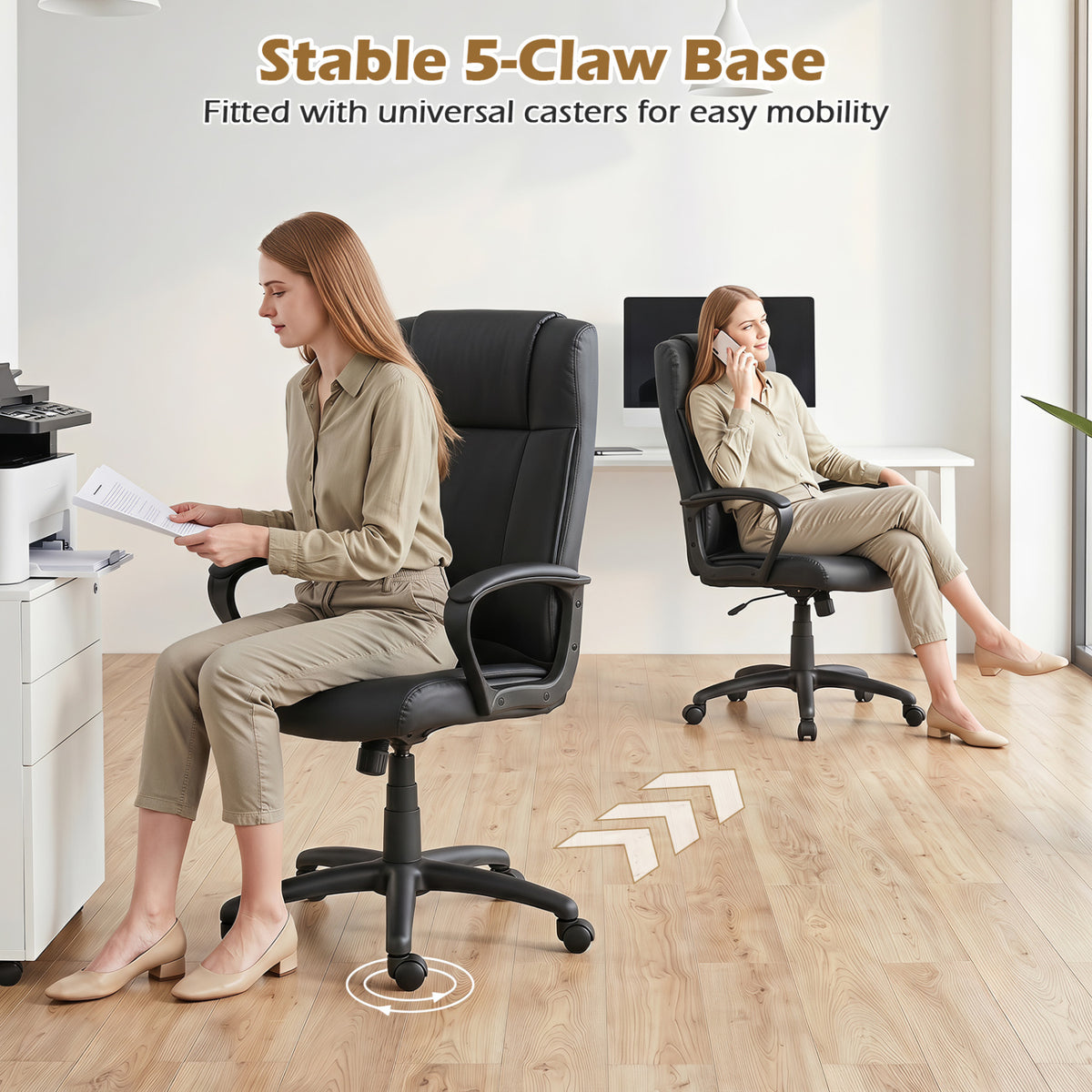 Faux Leather Office Chair Computer Desk Chair with Rocking Function