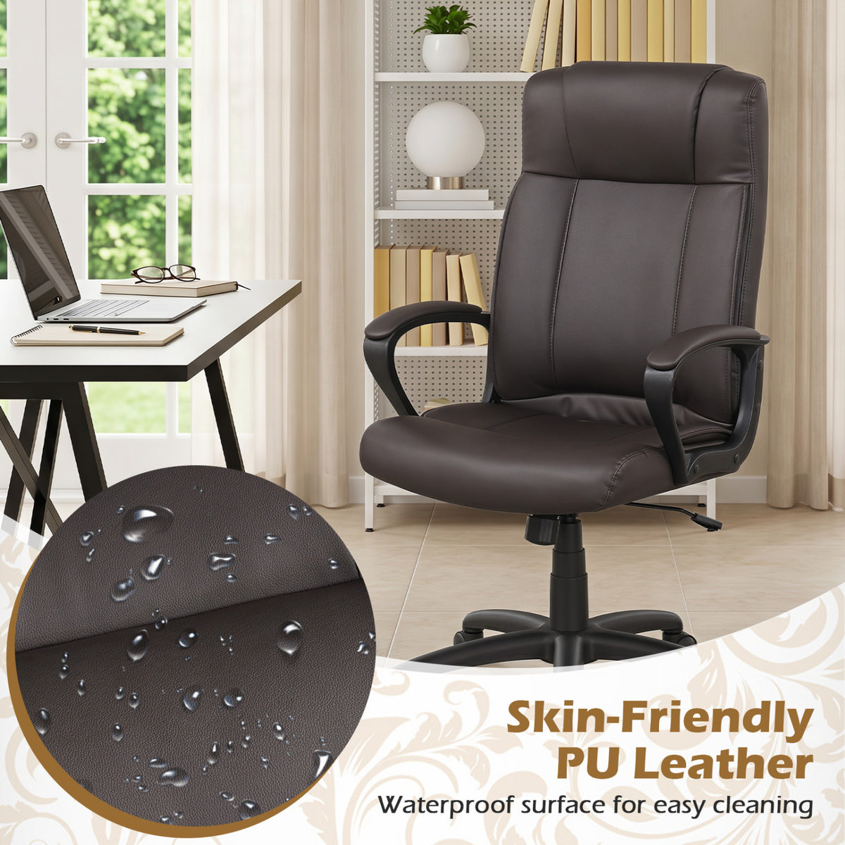 Faux Leather Office Chair Computer Desk Chair with Rocking Function