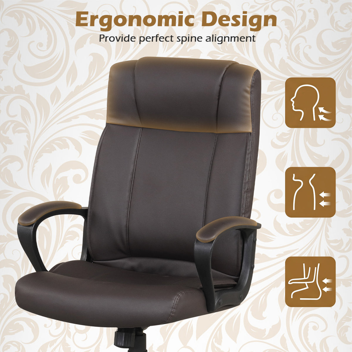 Faux Leather Office Chair Computer Desk Chair with Rocking Function