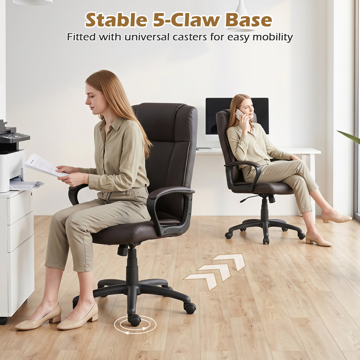 Faux Leather Office Chair Computer Desk Chair with Rocking Function
