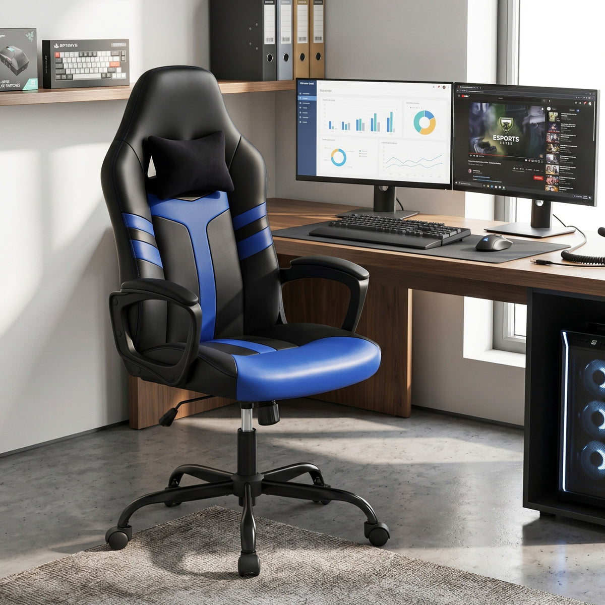 Faux Leather Upholstered Office Chair with Removable Head Pillow and Rocking Function