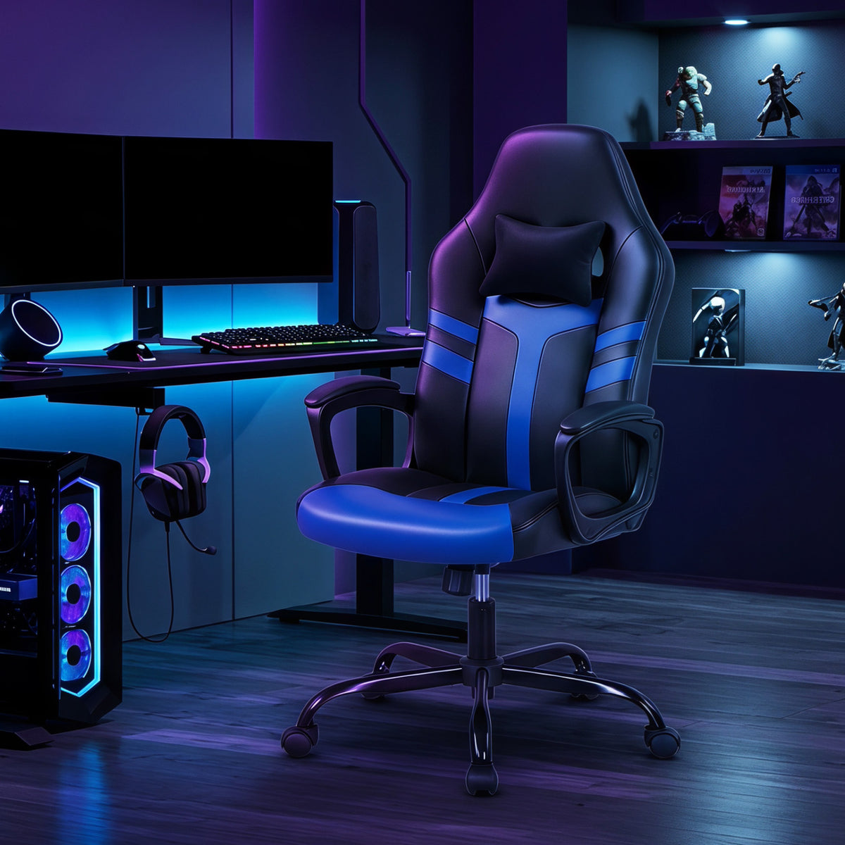 Faux Leather Upholstered Office Chair with Removable Head Pillow and Rocking Function