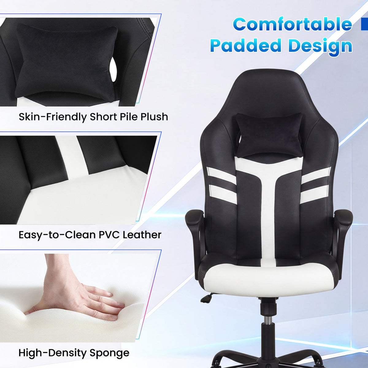 Faux Leather Upholstered Office Chair with Removable Head Pillow and Rocking Function