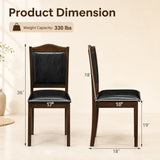 Faux Leather Upholstered Wooden Farmhouse Dining Chairs Set of 2-Walnut