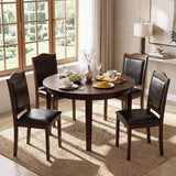 Faux Leather Upholstered Wooden Farmhouse Dining Chairs Set of 4-Walnut