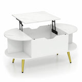 Faux Marble Lift Top Coffee Table with Hidden Compartment and Shelves