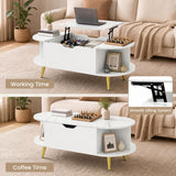 Faux Marble Lift Top Coffee Table with Hidden Compartment and Shelves