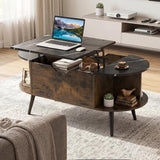 Faux Marble Lift Top Coffee Table with Hidden Compartment and Shelves