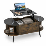 Faux Marble Lift Top Coffee Table with Hidden Compartment and Shelves