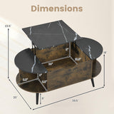 Faux Marble Lift Top Coffee Table with Hidden Compartment and Shelves