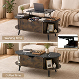 Faux Marble Lift Top Coffee Table with Hidden Compartment and Shelves