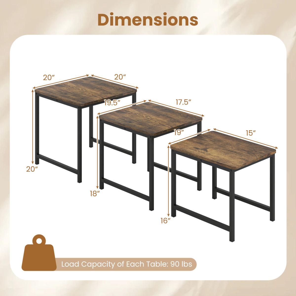 Faux Marble Nesting Table with Metal Frame Set of 3