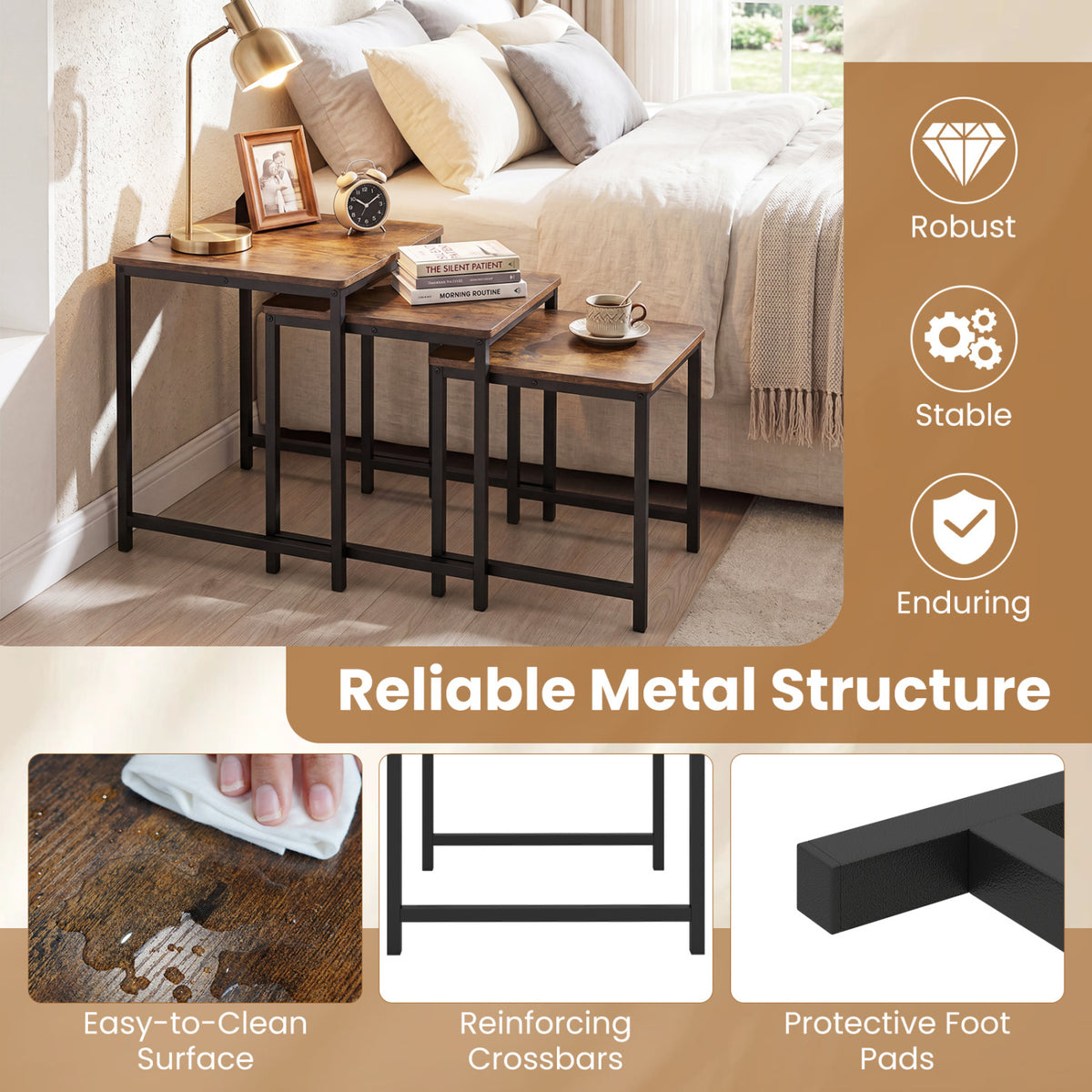 Faux Marble Nesting Table with Metal Frame Set of 3