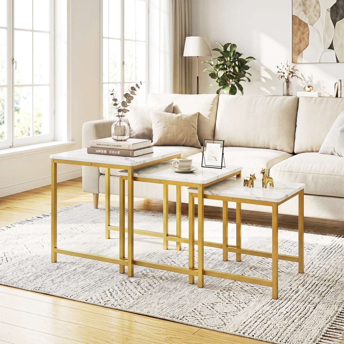 Faux Marble Nesting Table with Metal Frame Set of 3