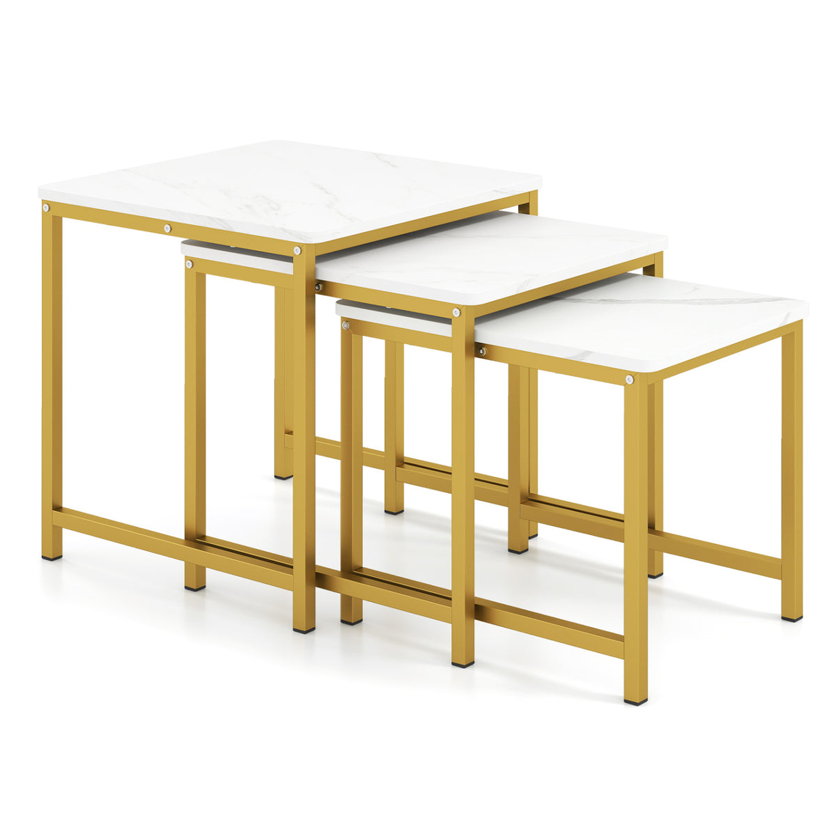 Faux Marble Nesting Table with Metal Frame Set of 3
