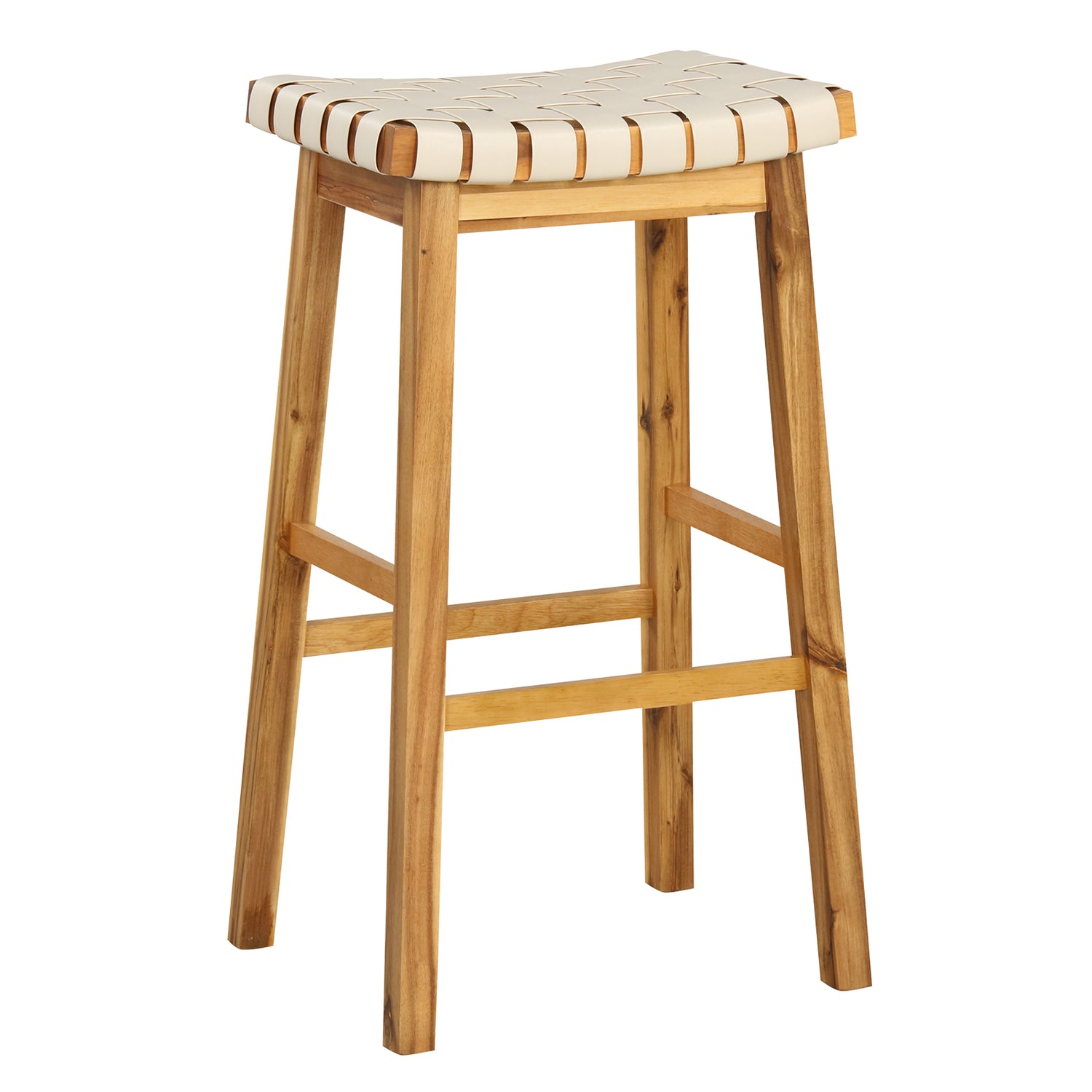 Faux PU Leather Bar Stools Set of 2 with Woven Curved Seat Natural