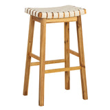 Faux PU Leather Bar Stools Set of 2 with Woven Curved Seat Natural