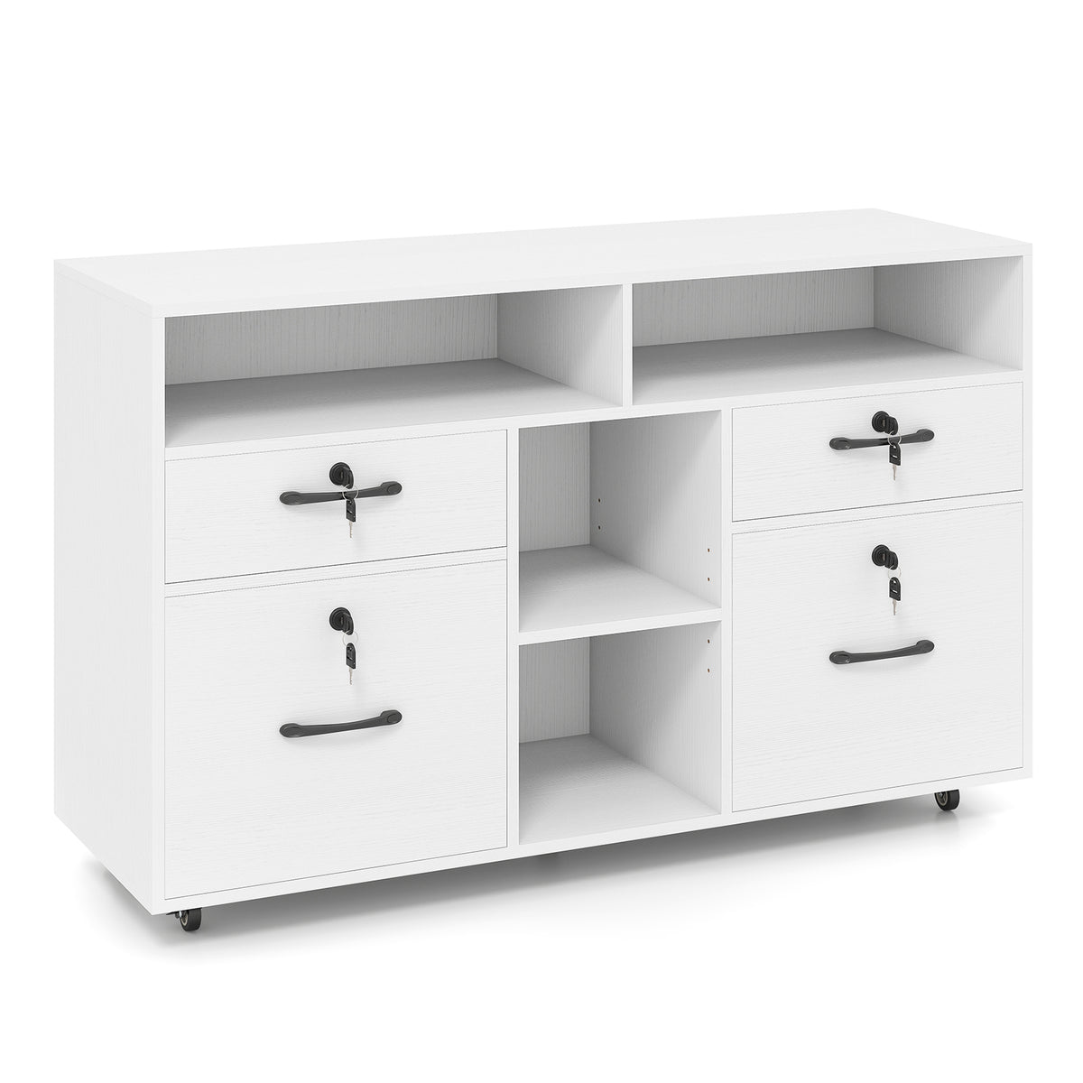 File Cabinet with Lock Mobile Lateral Filing Storage Organizer Modern Rolling Printer Stand