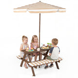 Fir Wood Kids Picnic Table with 2 Built-in Benches and Umbrella