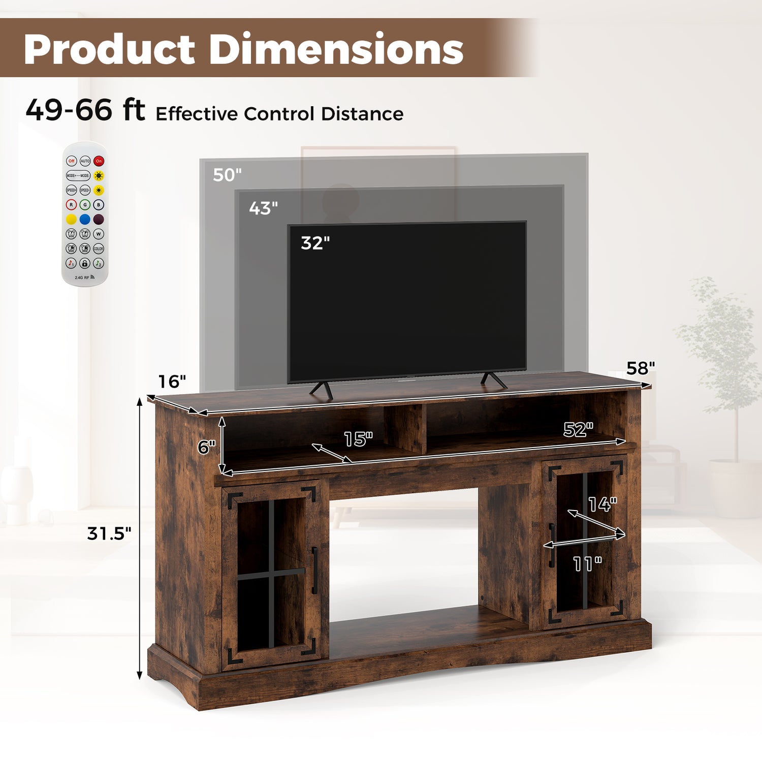 TV Stand with LED Lights and Remote Control