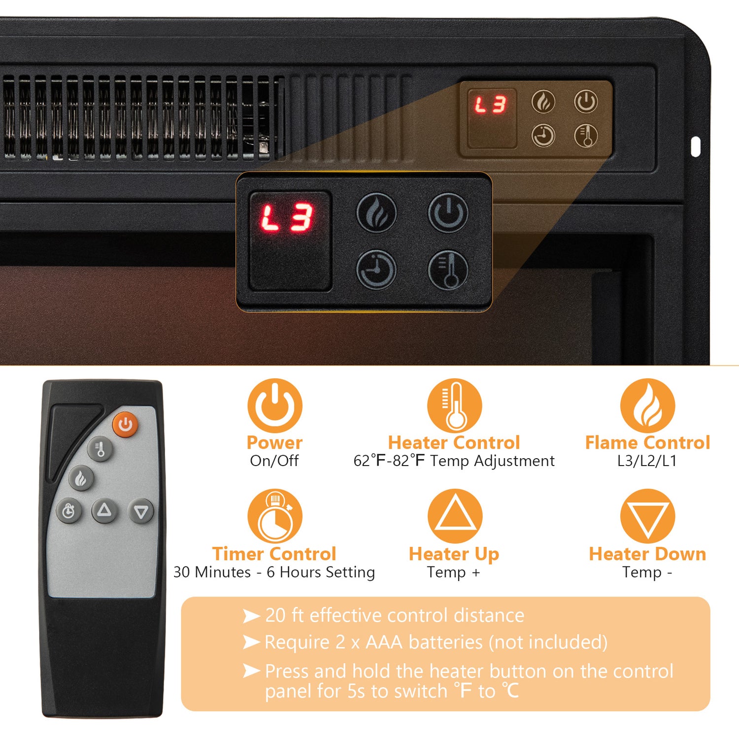 Fireplace TV Stand for TVs Up to 65 Inch with Side Cabinets and Remote Control