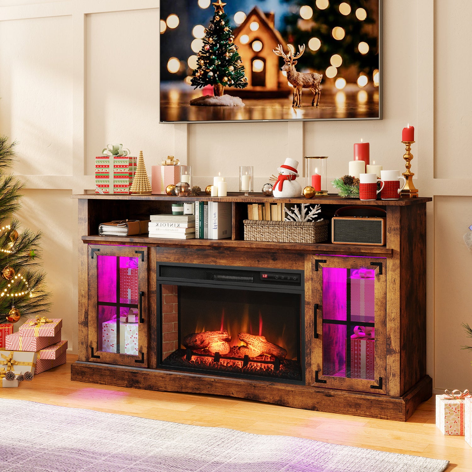Fireplace TV Stand with Remote Controls and Thermostat for TVs Up to 50 Inch