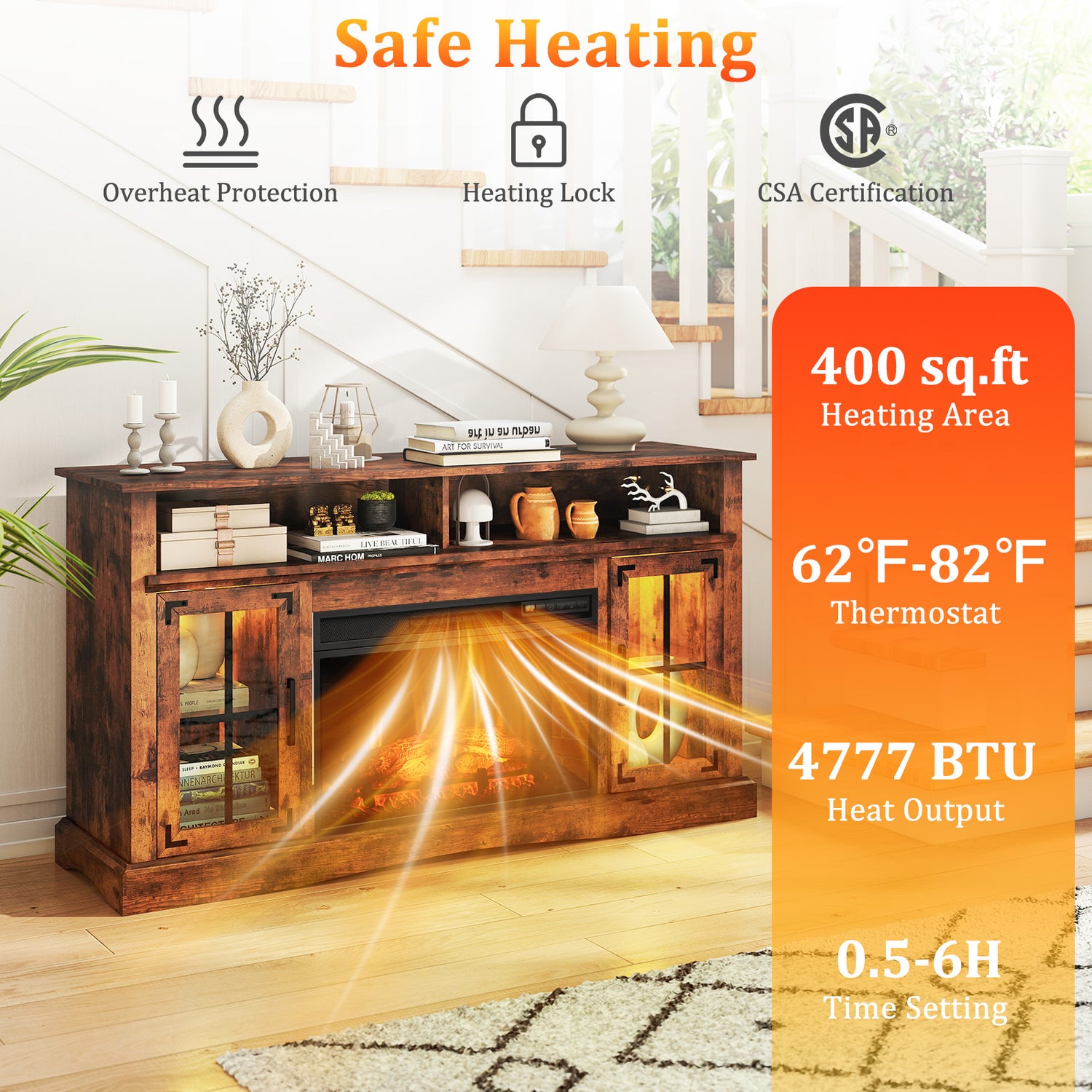 Fireplace TV Stand with Remote Controls and Thermostat for TVs Up to 50 Inch