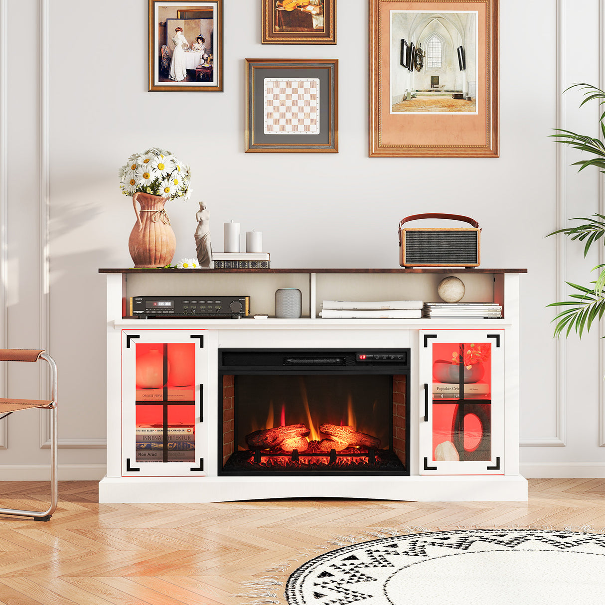 Fireplace TV Stand with Remote Controls and Thermostat for TVs Up to 50 Inch