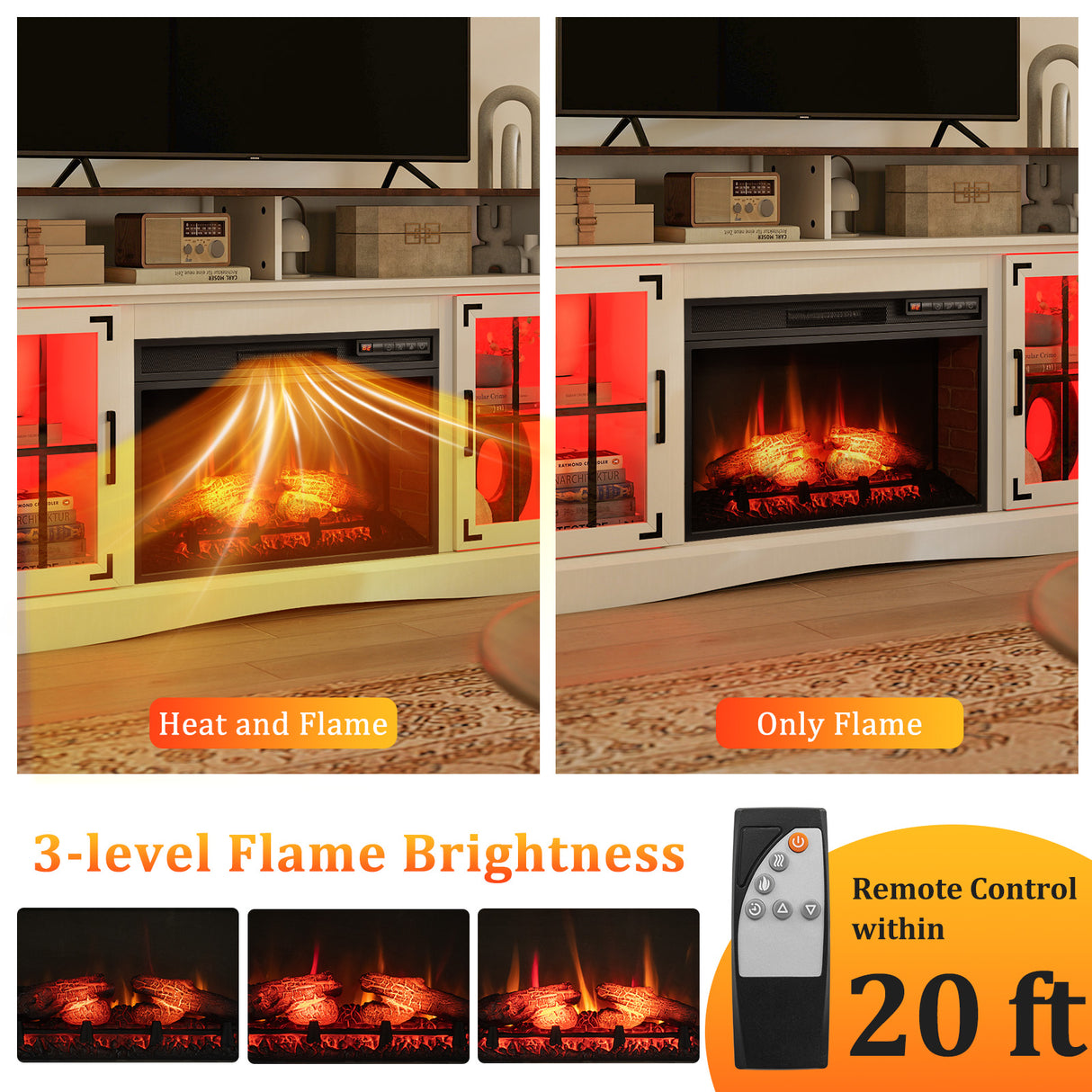 Fireplace TV Stand with Remote Controls and Thermostat for TVs Up to 50 Inch